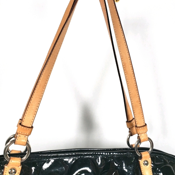 Coach Black Tote Patent Leather Turn Lock Blue - Picture 6 of 14